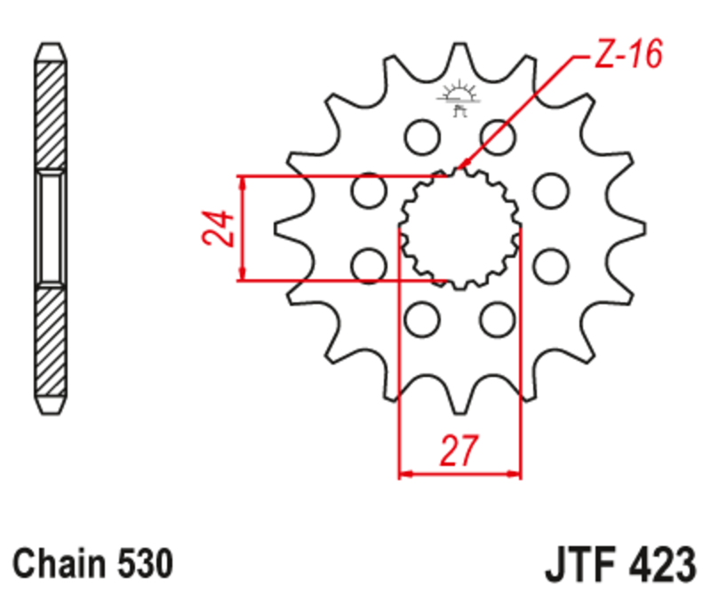 JT SPROCKETS geräuscharmes vorderes Stahlritzel 423 - 530