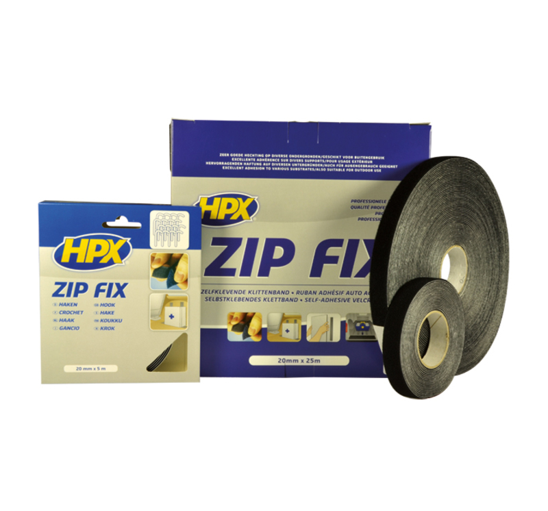 HPX Zip Fix Selbstklebendes Flausch-Klettband schwarz 20 mm x 5 m