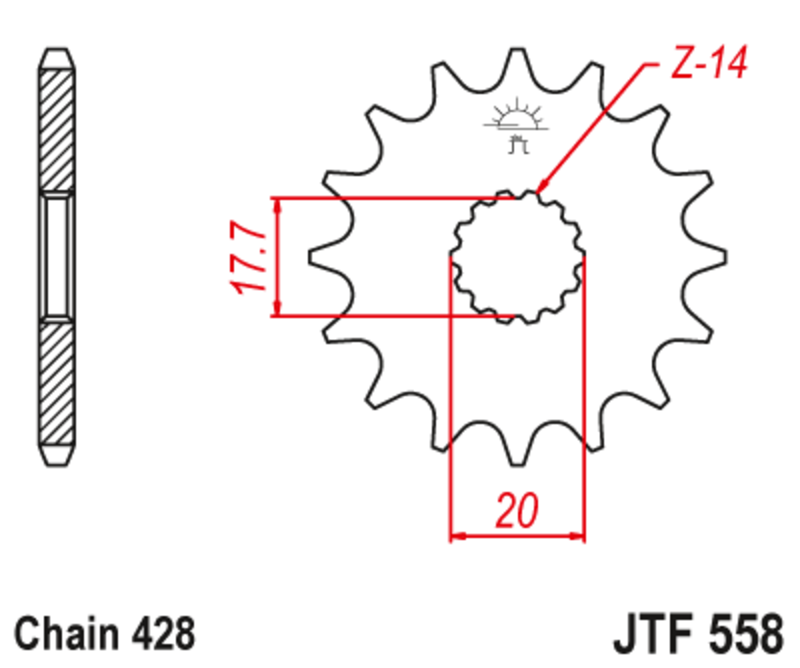 JT SPROCKETS geräuscharmes vorderes Stahlritzel 558 - 428
