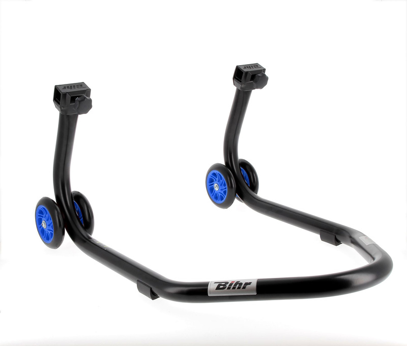 BIHR Home Track Montageständer hinten Aufnahmen in L-Form mattschwarz Räder blau