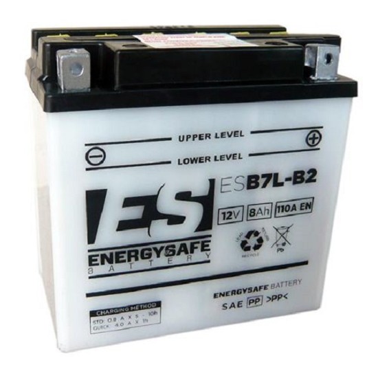 Batterie ENERGYSAFE ESB7L-B2 (CP) mit Säurepack 12V/8AH (10 Std.) [135x75x133] CCA=110A (2 Jahre Garantie - s. Artikeltext)