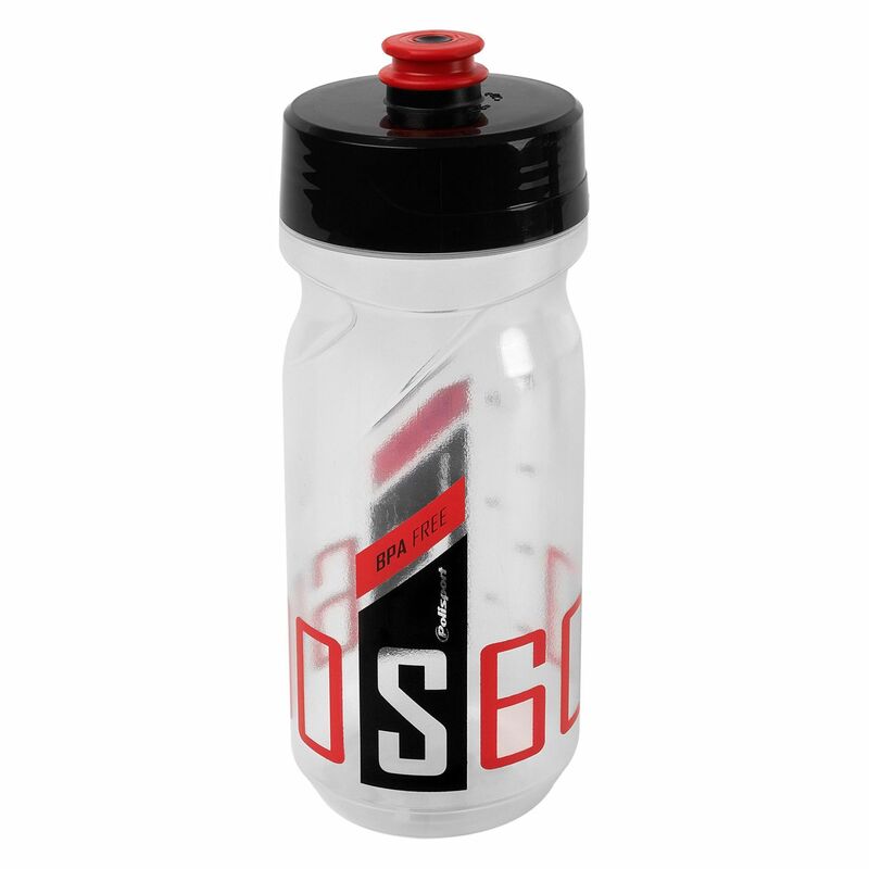 POLISPORT Water Bottle S600 Clear/Black/Red Screw-On Cap 600ml