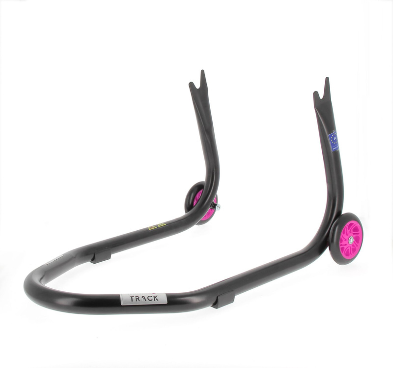 BIHR Home Track Montageständer hinten Aufnahmen in V-Form mattschwarz Räder rosa