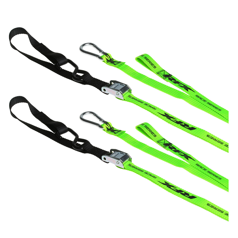 RFX Race 1.0 Zurrgurte (Hi-Viz/Schwarz) mit extra Schlaufe und Karabinerhaken RFX Race 1.0 Zurrgurte (Hi-Viz/Schwarz) mit extra Schlaufe und Karabinerhaken