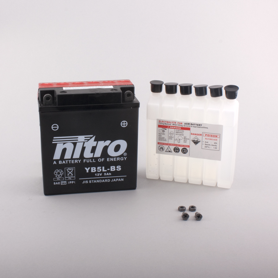 Batterie NITRO NB5L-BS (CP) mit Säurepack 12V/5Ah [120x60x130] CCA=65A