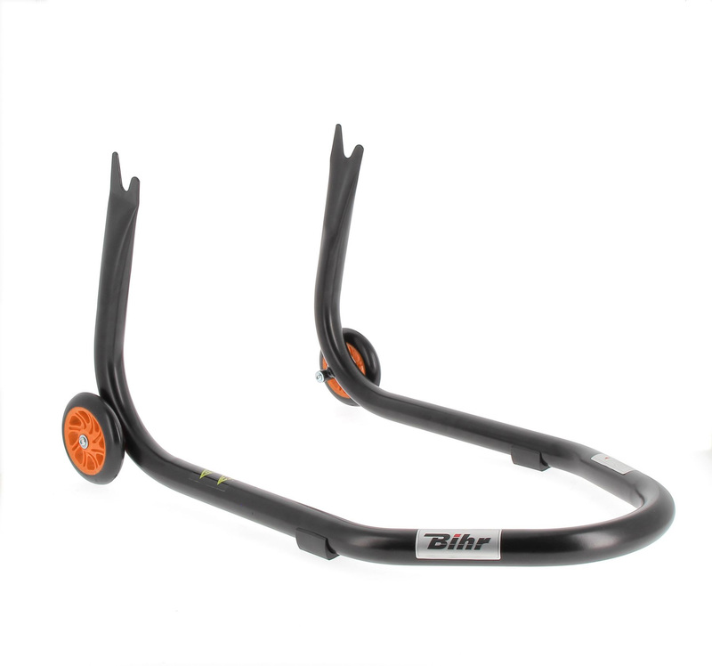 BIHR Home Track Montageständer hinten Aufnahmen in V-Form mattschwarz Räder orangefarben