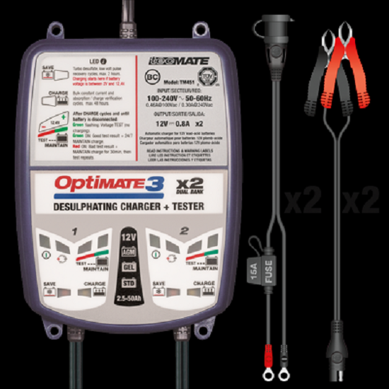 Batterieladegerät OptiMATE 3 Dual Bank 2x 7-stufig, 12V, 0.8A STD/AGM/Gel Batterieladegerät OptiMATE 3 Dual Bank 2x 7-stufig, 12V, 0.8A STD/AGM/Gel