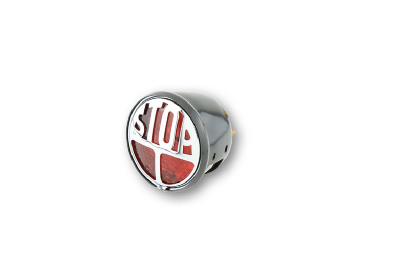 SHIN YO LED-Rücklicht STOP, Rotes Glas, Schwarzes Metallgehäuse
