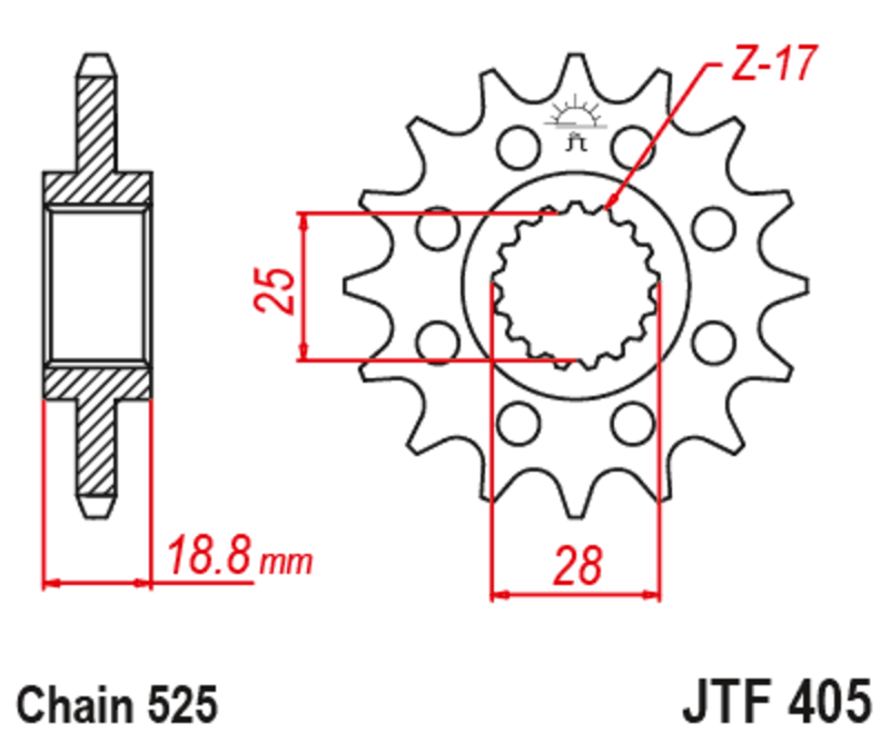 JT SPROCKETS geräuscharmes vorderes Stahlritzel 405 - 525