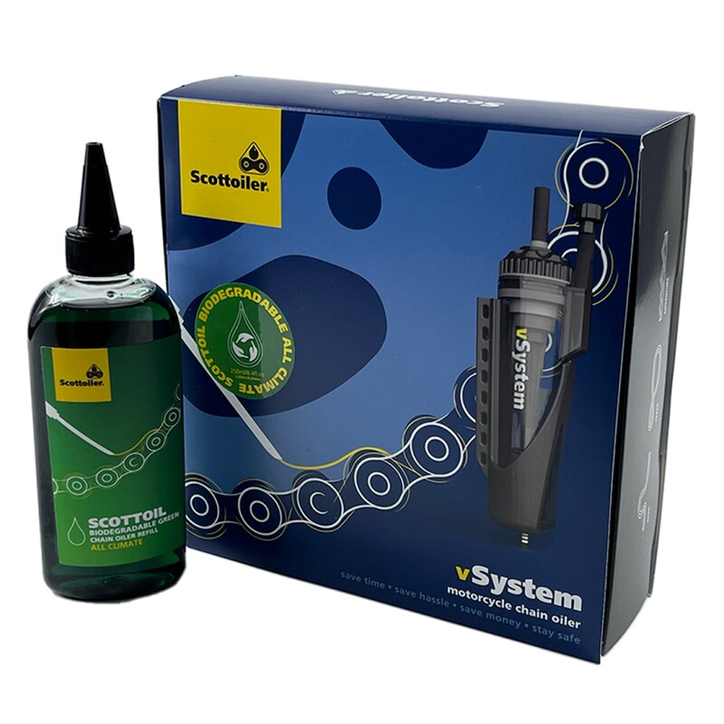SCOTTOILER vSystem Kettenöler Universal Edition + Biologisch abbaubares grünes Schmiermittel SCOTTOILER vSystem Kettenöler Universal Edition + Biologisch abbaubares grünes Schmiermittel