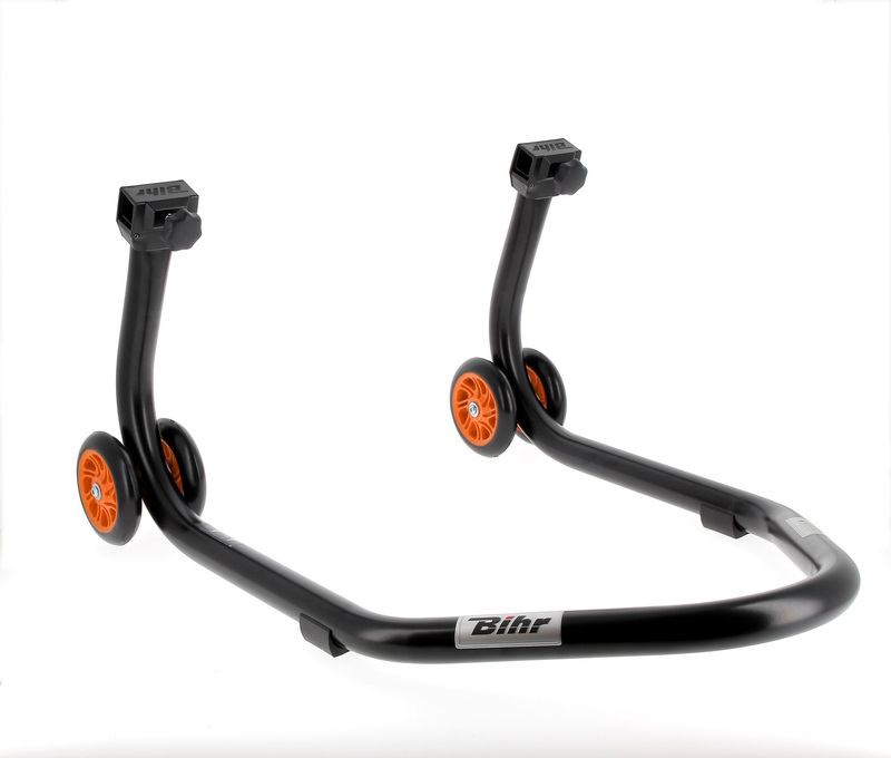 BIHR Home Track Montageständer hinten Aufnahmen in V-Form mattschwarz Räder orangefarben