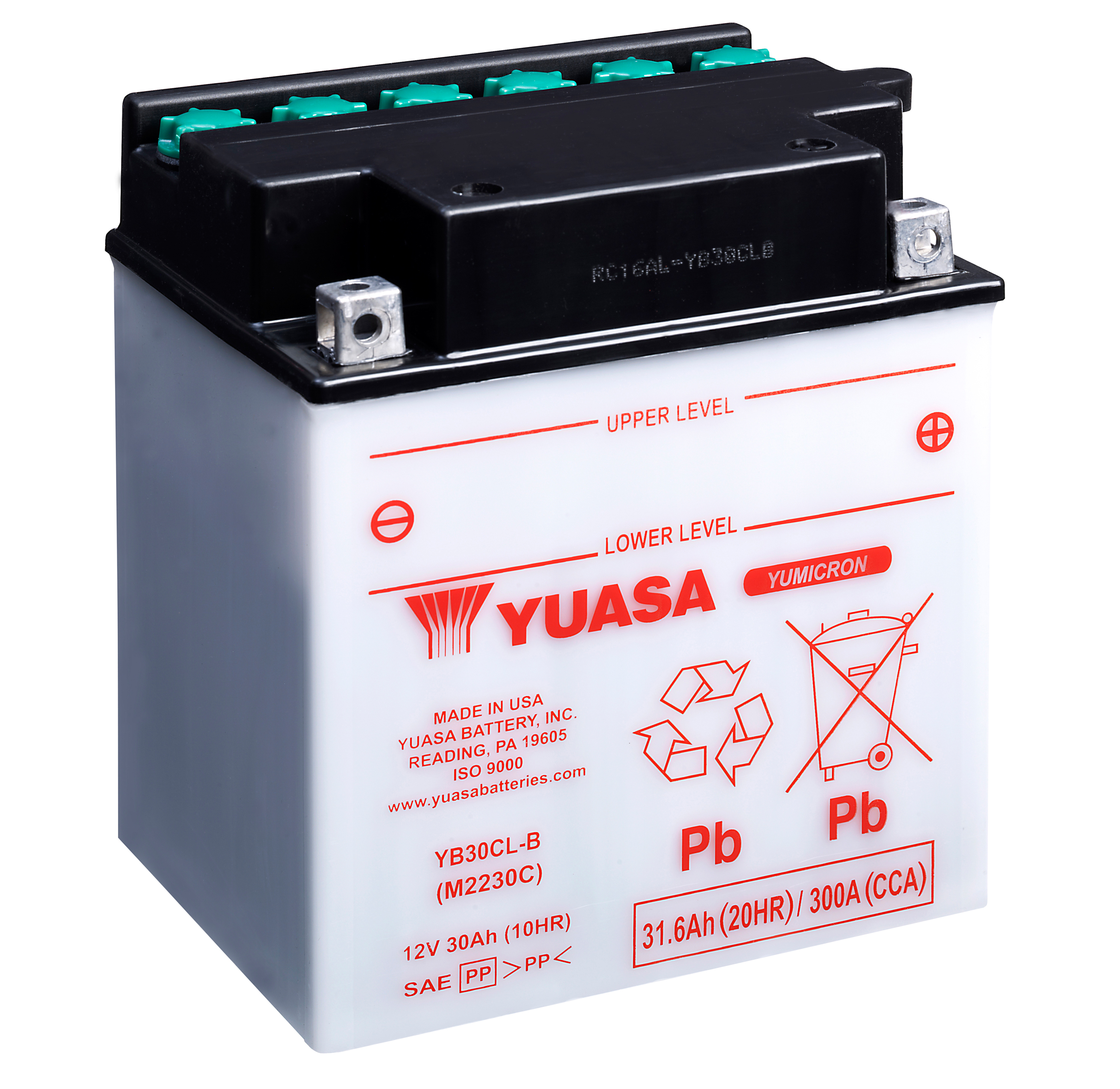 Batterie YUASA YB30CL-B (DC) ohne Säure 12V/30AH (10 Std.) [168x132x192] CCA=300A Säurefüllmenge 240 ml