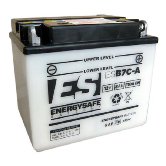 Batterie ENERGYSAFE ESB7C-A (CP) mit Säurepack 12V/8AH (10 Std.) [130x90x114] CCA=110A (2 Jahre Garantie - s. Artikeltext)