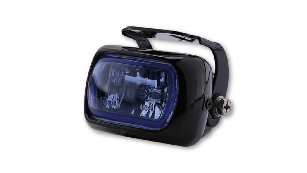 SHIN YO Nebelscheinwerfer Schwarzes Alugehäuse mit Halter, Glas blau