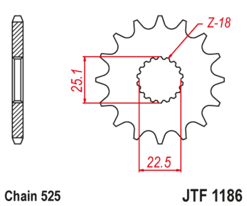 JT SPROCKETS geräuscharmes vorderes Stahlritzel 1186 - 525
