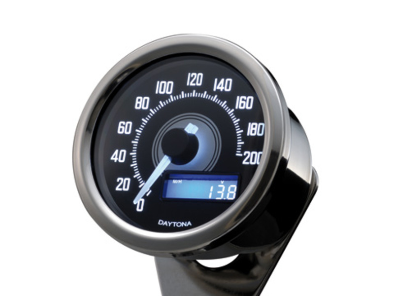 DAYTONA VELONA, Digitaler Tachometer, rund Ø 60 mm, mit Halter, chrom DAYTONA VELONA, Digitaler Tachometer, rund Ø 60 mm, mit Halter, chrom
