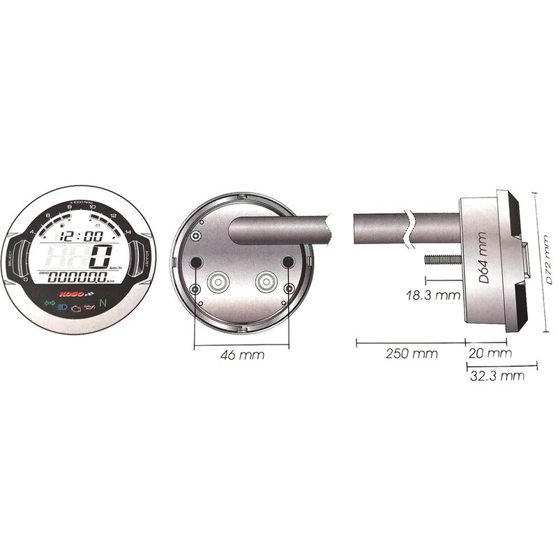 D64 DL-03S (schwarz) Tachometer + Drehzahlmesser + Anzeigelampen (Display LCD)