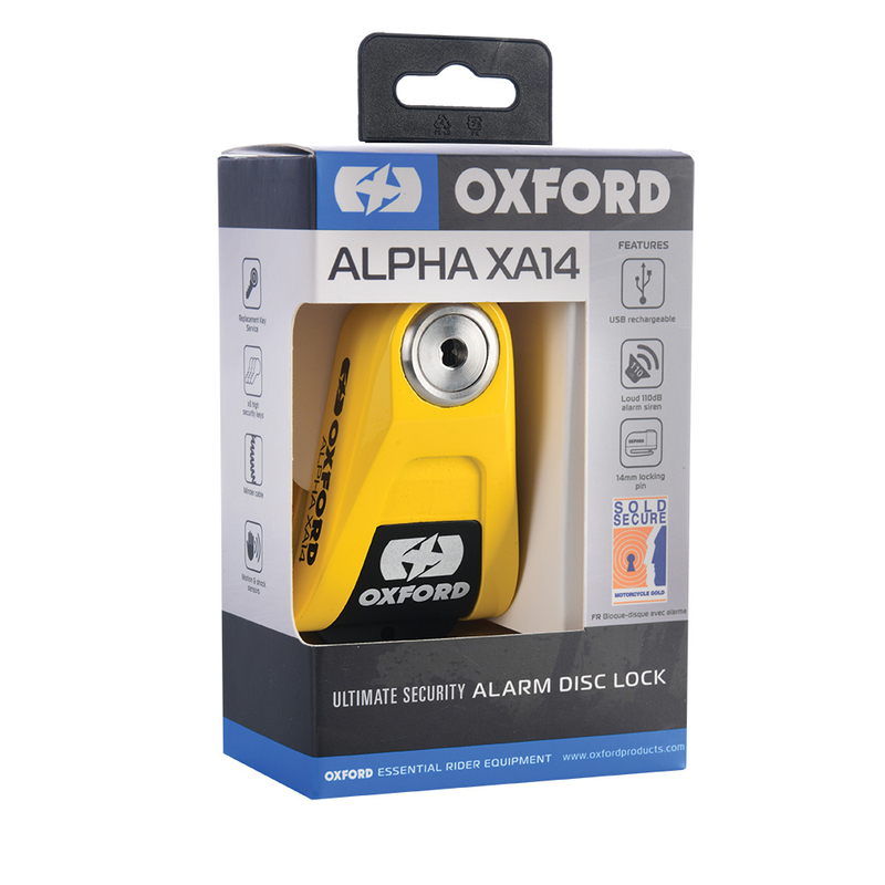 OXFORD Alpha XA14 Alarmscheibenschloss Ø14mm Edelstahl schwarz/gelb