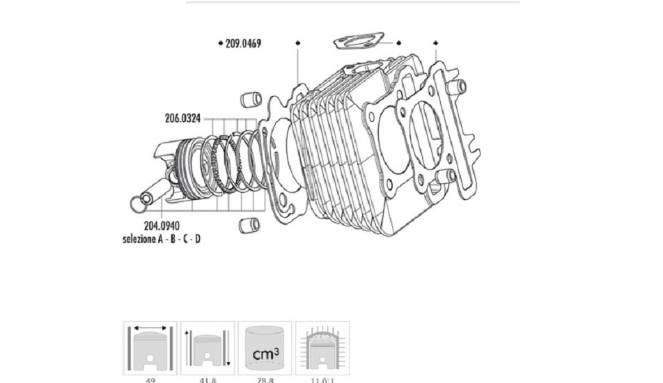 POLINI Zylinder-Kit passend für Piaggio Liberty 50 4-Takt 3V Iget Vespa ?49mm