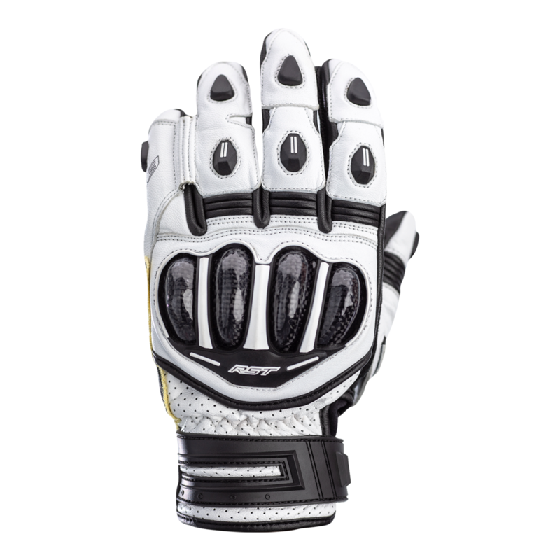 RST TracTech Evo 4 Short Leder Handschuhe Weiß/Schwarz Größe L