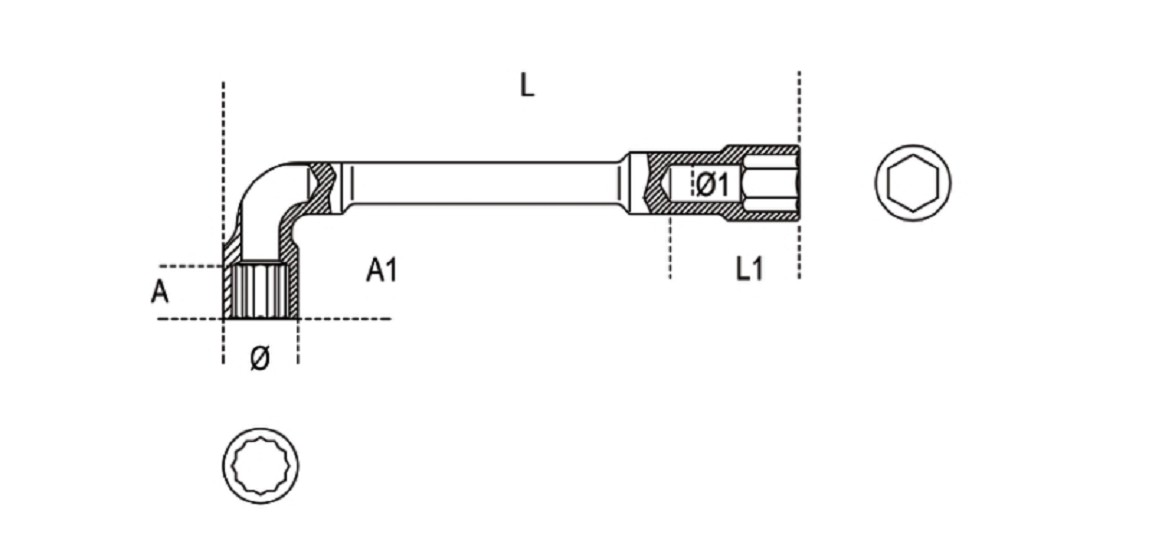 BETA Gekröpfter Sechskant-Steckschlüssel - 14mm Poliert Chrom