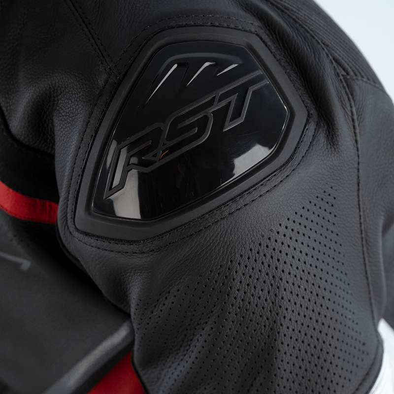 RST Sabre CE Leather Jacket - Black/White/Red Size L