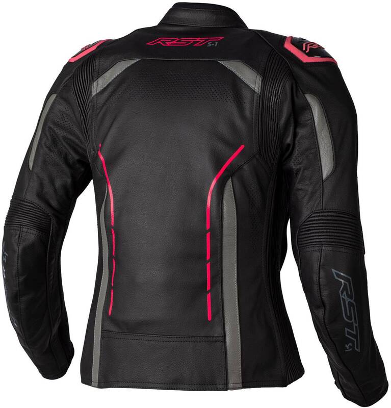 RST Ladies S1 CE Lederjacke - Schwarz/Neon Pink Größe 3XL
