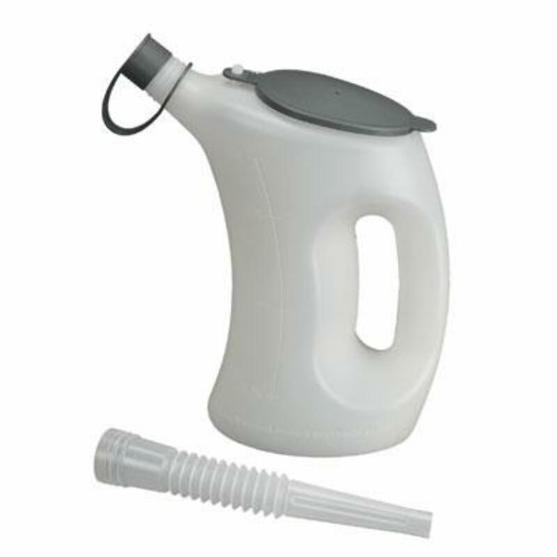 Messbecher mit 1l. Fassungsvermögen, mit flexiblem Einfüllschnorchel.