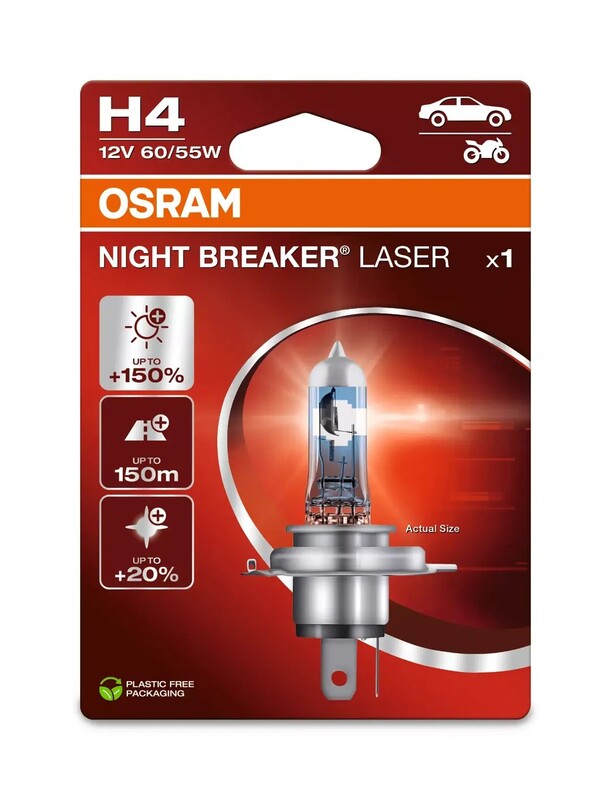 OSRAM H4 Night Breaker Laserlichtlampe 12V 60/55W P43t-38 - 1 Stück OSRAM H4 Night Breaker Laserlichtlampe 12V 60/55W P43t-38 - 1 Stück