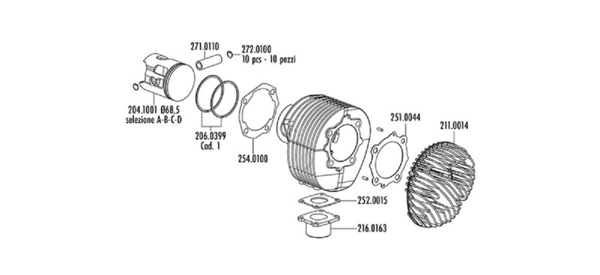 POLINI Zylinder-Kit Vespa PE200 Aluminium ?68,5mm STR 60mm mit Kopf