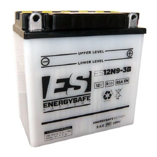 Batterie ENERGYSAFE ES12N9-3B (CP) mit Säurepack 12V/9AH (10 Std.) [135x75x139] CCA=85A (2 Jahre Garantie - s. Artikeltext)