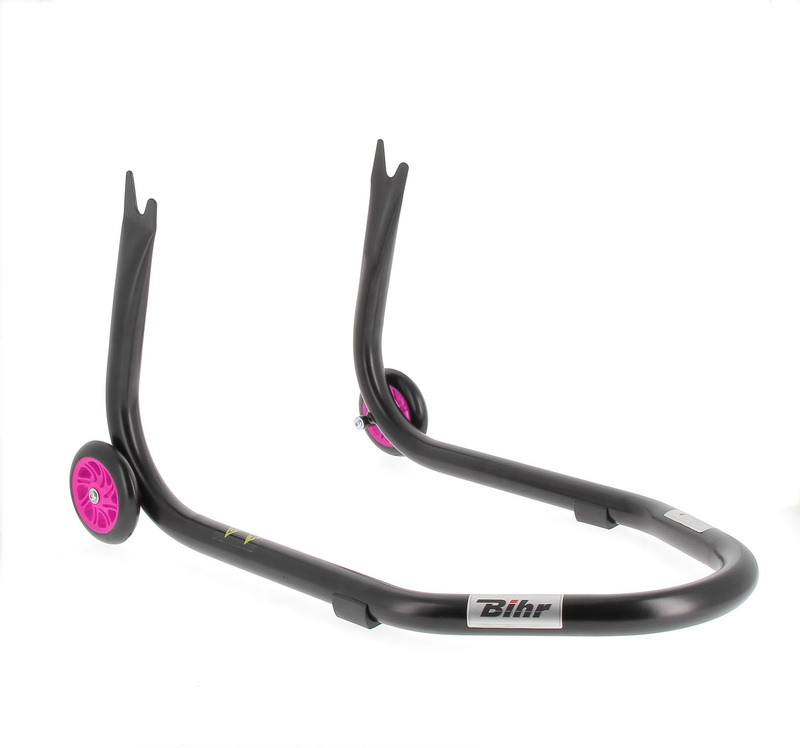BIHR Home Track Montageständer hinten Aufnahmen in V-Form mattschwarz Räder rosa