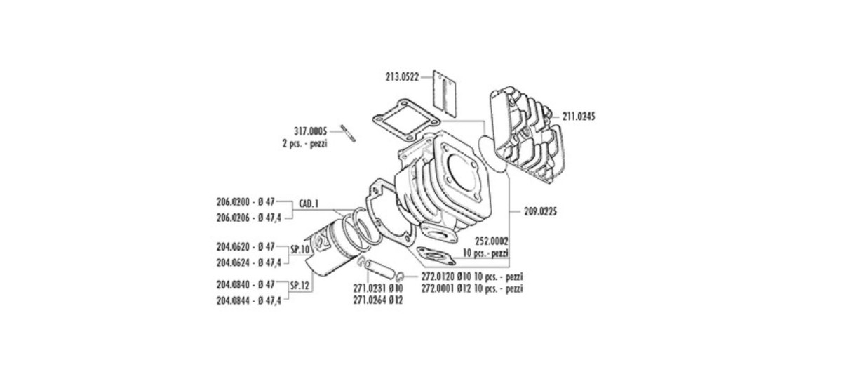 POLINI Zylinder-Bausatz BWS-MBK Booster ? 47mm Stift 12mm