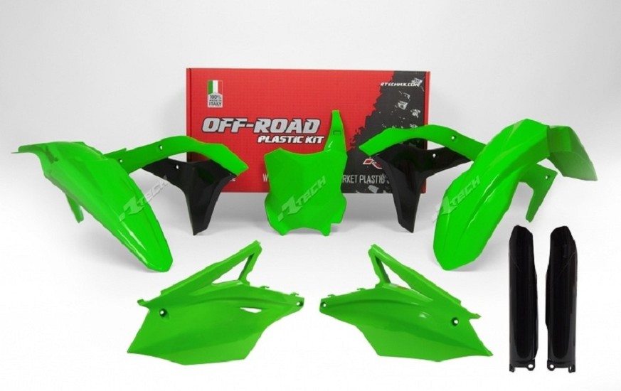 RACETECH Plastik-Kit neongrün/schwarz passend für Kawasaki KX250F RACETECH Plastik-Kit neongrün/schwarz passend für Kawasaki KX250F