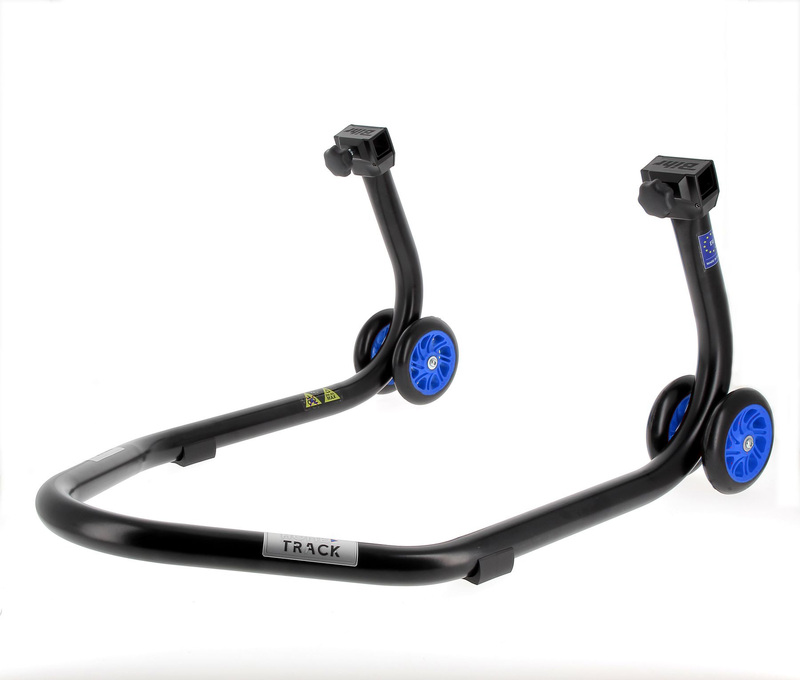 BIHR Home Track Montageständer hinten Aufnahmen in L-Form mattschwarz Räder blau