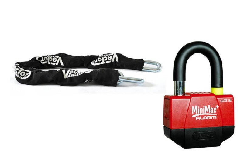 VECTOR Diebstahlschutz-Set mit Kette 1.30m + MiniMax+ Alarm Diebstahlschutz/Scheibe Schloss VECTOR Diebstahlschutz-Set mit Kette 1.10m + MiniMax+ Alarm Diebstahlschutz/Scheibe Schloss