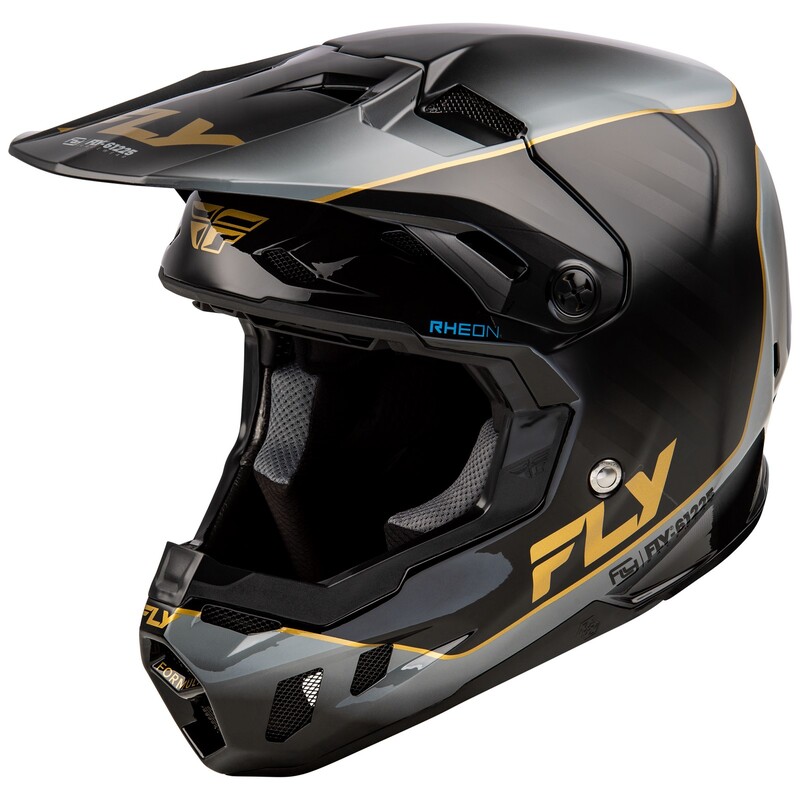 FLY RACING Formula CC L.E. Underglow Helm - Schwarz/Grau/Gold FLY RACING Formula CC L.E. Underglow Helm - Schwarz/Grau/Gold