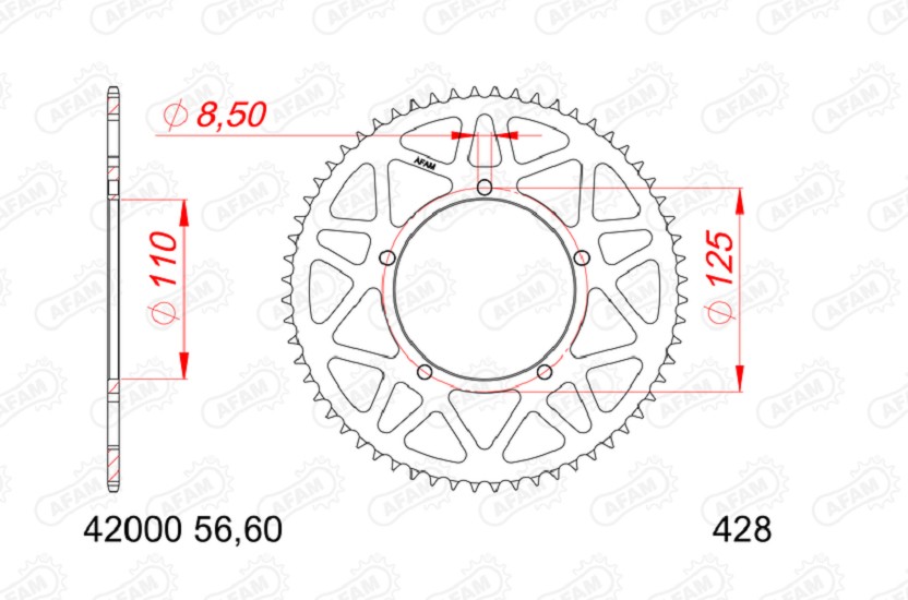 AFAM Kettenkit A428M 13/60 - Aluminium Kettenrad Type 42000 AFAM Aluminium Kettenrad hinten 12000-60