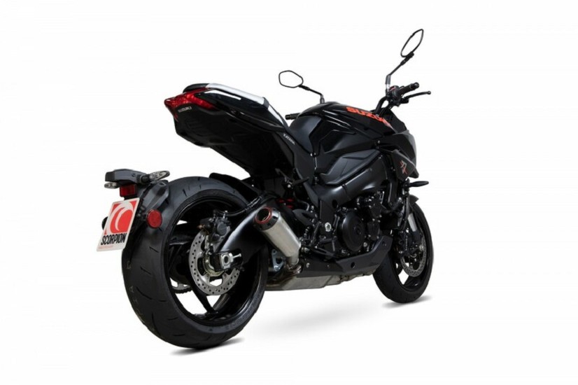 SCORPION Red Power Muffler Stainless Steel/Black ABS End Cap passend für Suzuki Katana