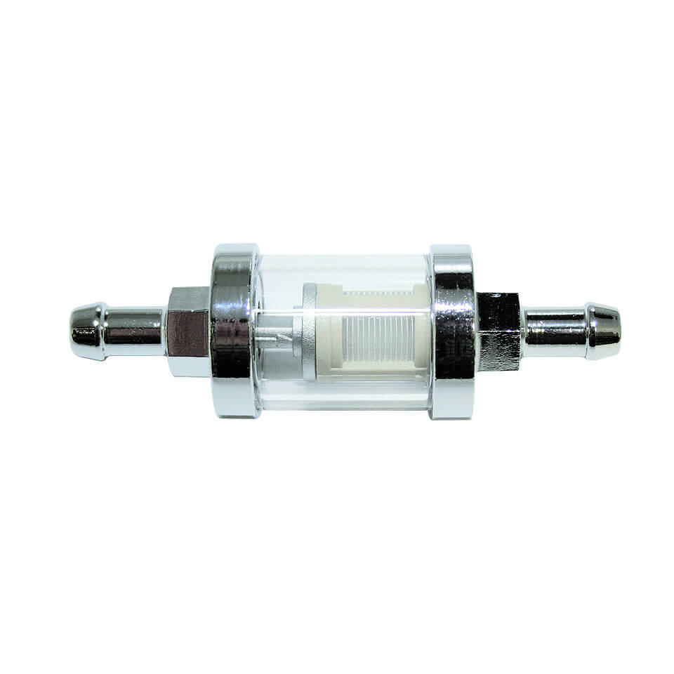 Benzinfilter Chrom/Glas, Anschlussweite 8 mm Benzinfilter Chrom/Glas, Anschlussweite 8 mm