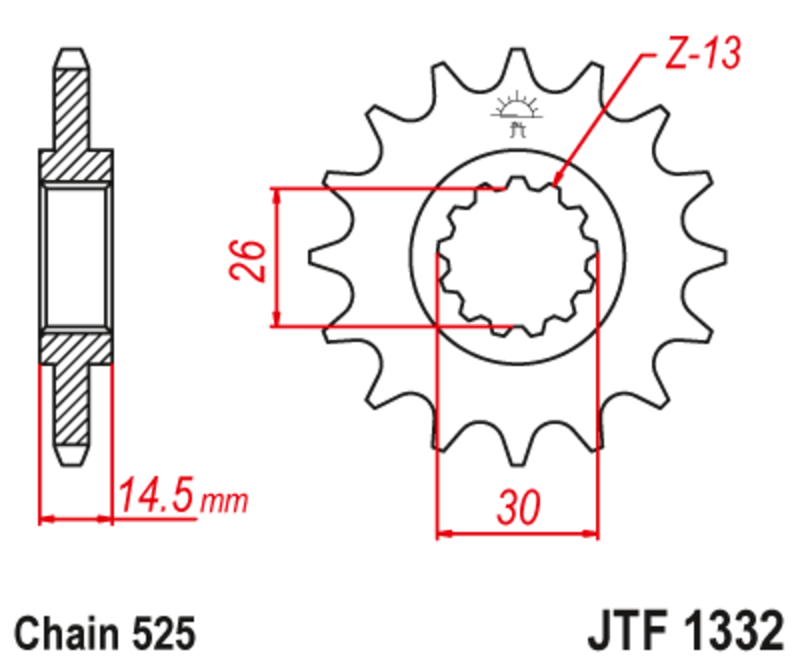 JT SPROCKETS geräuscharmes vorderes Stahlritzel 1332 - 525