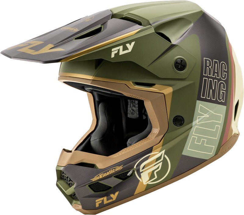 FLY RACING Kinetic Rally Helm - Matte Moss Grau/Khaki/Off-Weiß FLY RACING Kinetic Rally Helm - Matte Moss Grau/Khaki/Off-Weiß