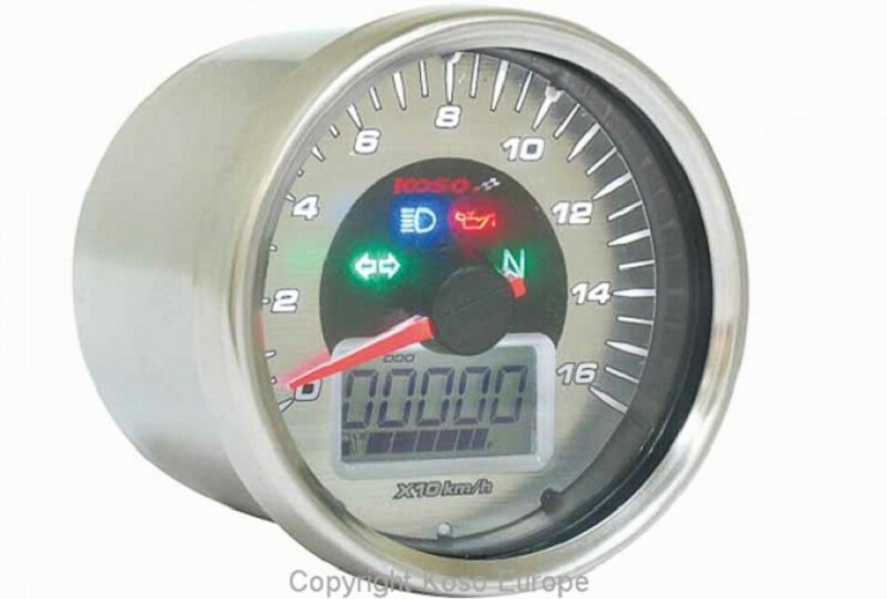 KOSO Tachometer D64-S LCD GP Style rund universal verchromt KOSO Tachometer D64-S LCD GP Style rund universal verchromt