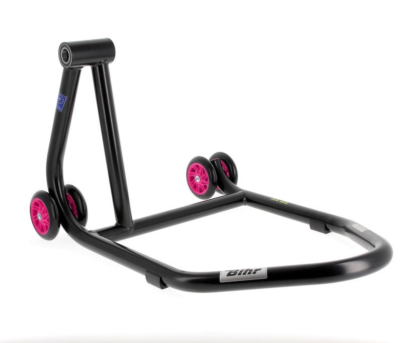 BIHR Home Track Montageständer Einarmschwinge links mattschwarz Räder rosa