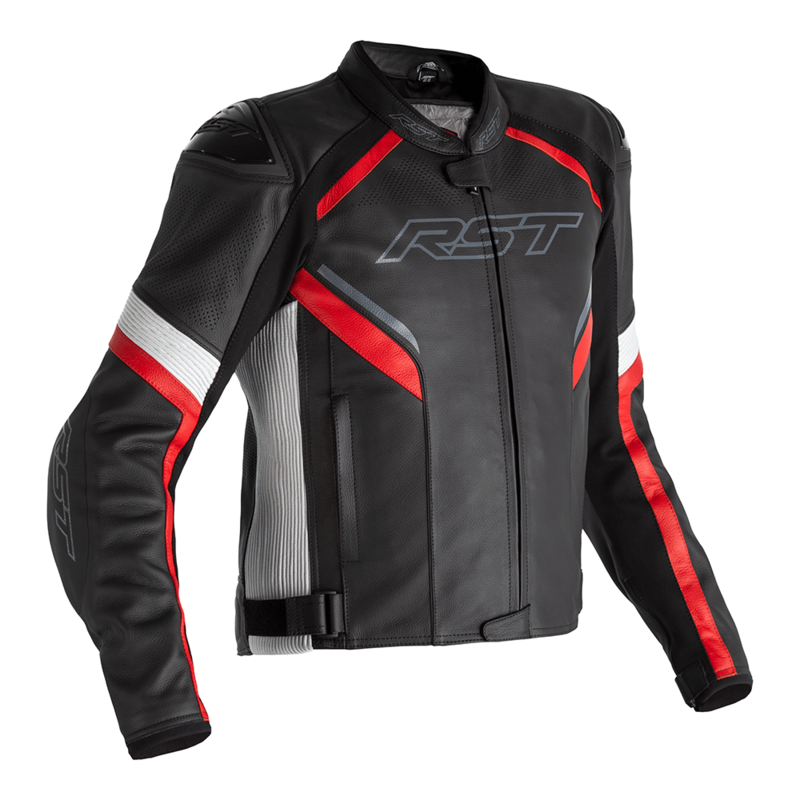RST Sabre CE Leather Jacket - Black/White/Red Size L