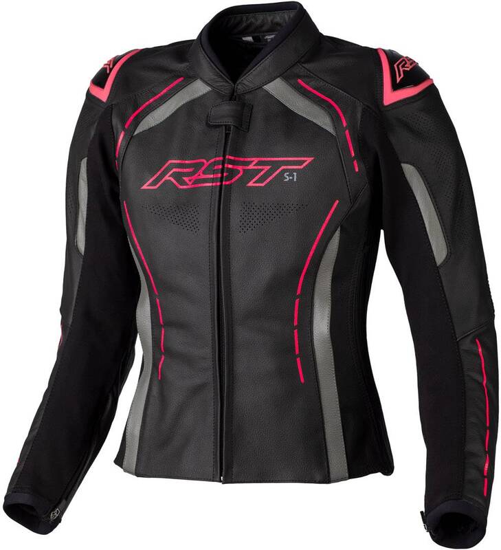 RST Ladies S1 CE Lederjacke - Schwarz/Neon Pink Größe 3XL