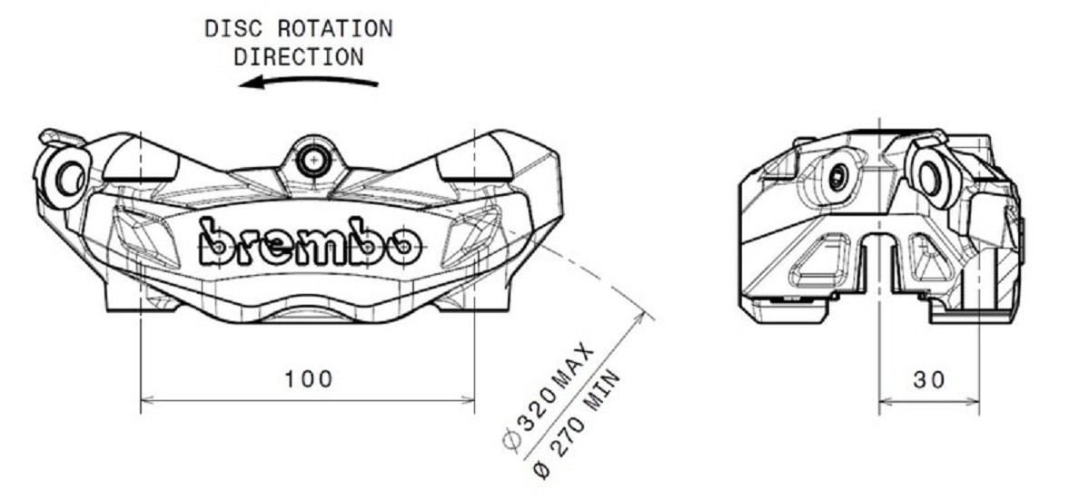 BREMBO M4 Bremssattel vorne links Schwarz Ø32mm BREMBO M4 Bremssattel vorne links Gold Ø32mm