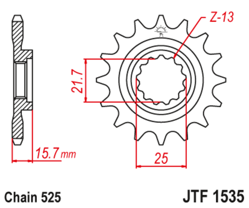 JT SPROCKETS geräuscharmes vorderes Stahlritzel 1535 - 525