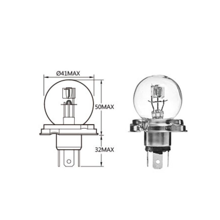 Hauptscheinwerferlampe 12V 45/40W P45t Hauptscheinwerferlampe 6V 45/40W P45T