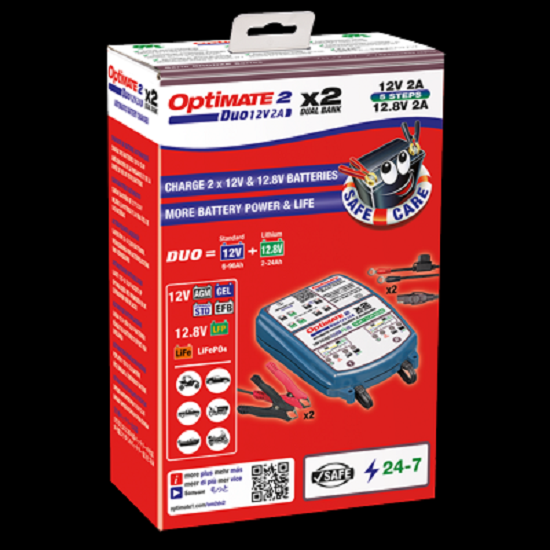 Batterieladegerät OptiMATE 2 Duo 2-Bank 5-stufig, 12V/12.8V/13.2V, 0.8A STD/AGM/Gel/Lithiu